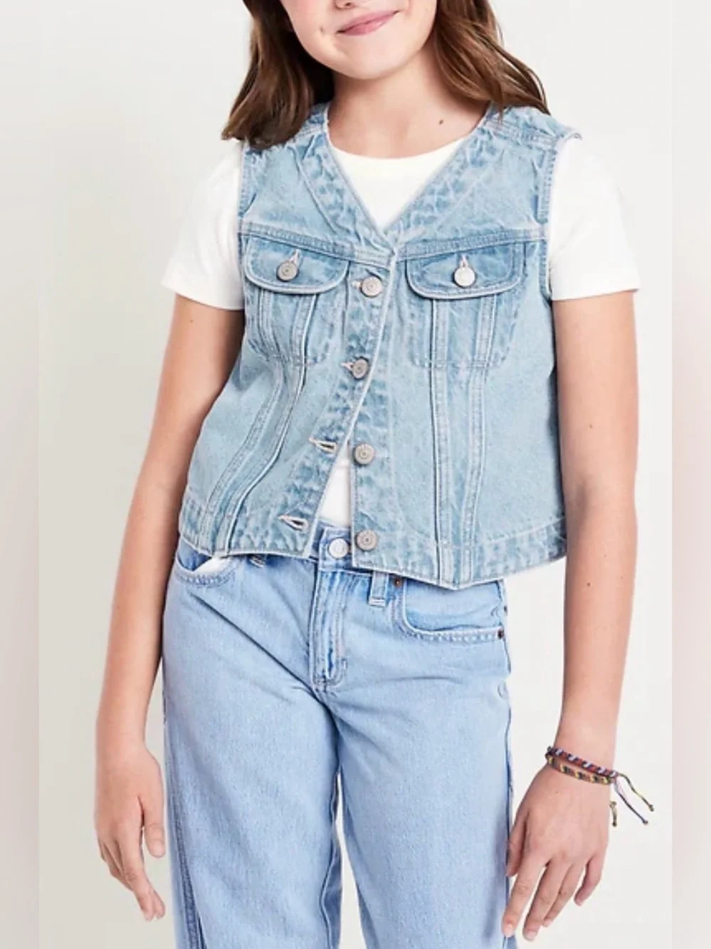 Girls Denim V Neck Sleeveless Vest